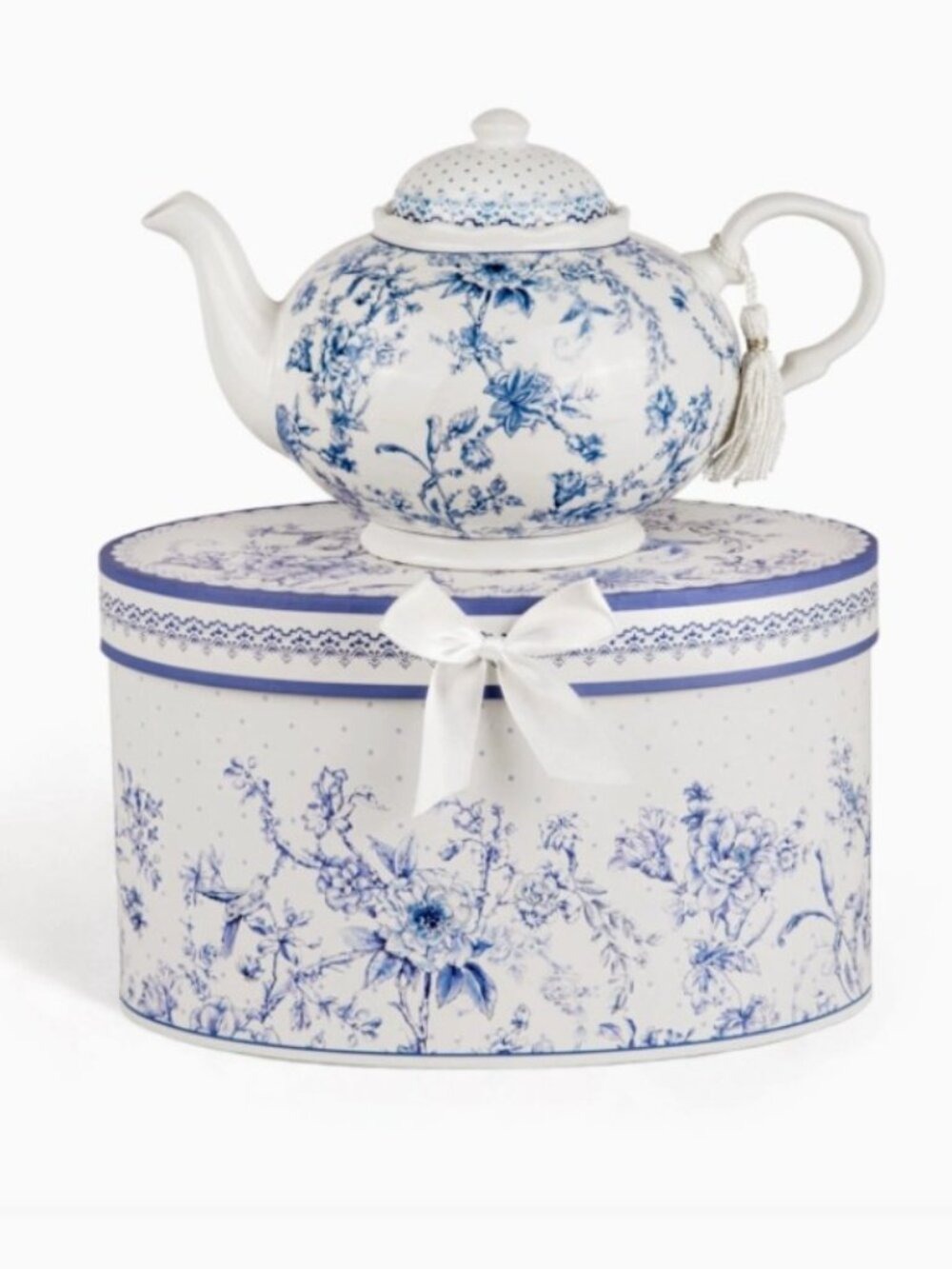 Vintage Blue Flowers Porcelain Teapot in Gift Box - Picture 2 of 4